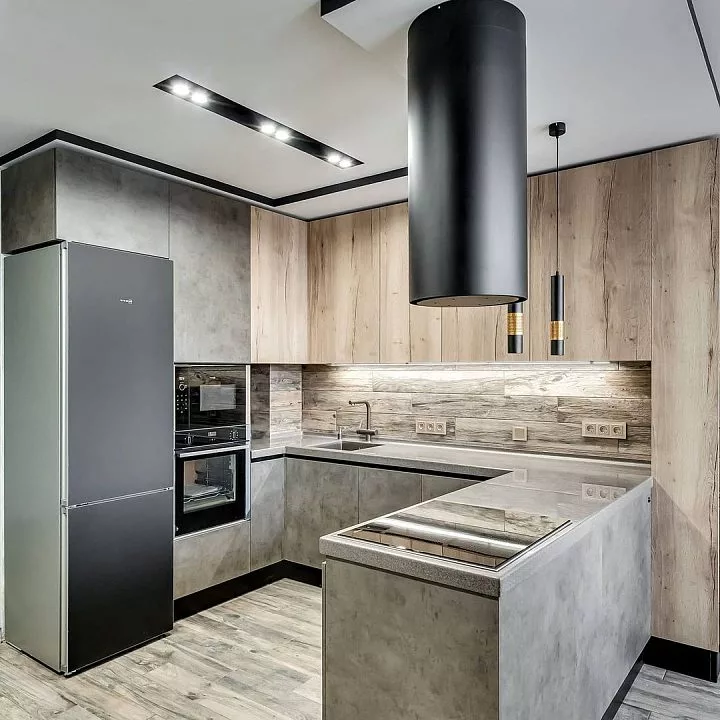 Кухня 322, с полуостровом, коричневая