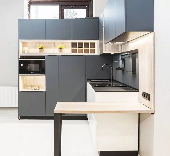 Кухня 402, с полуостровом, серая