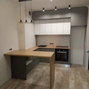 Кухня 724, с полуостровом, серая