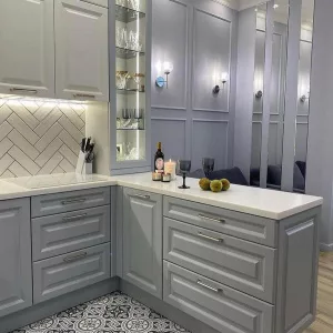 Кухня 519, с полуостровом, серая