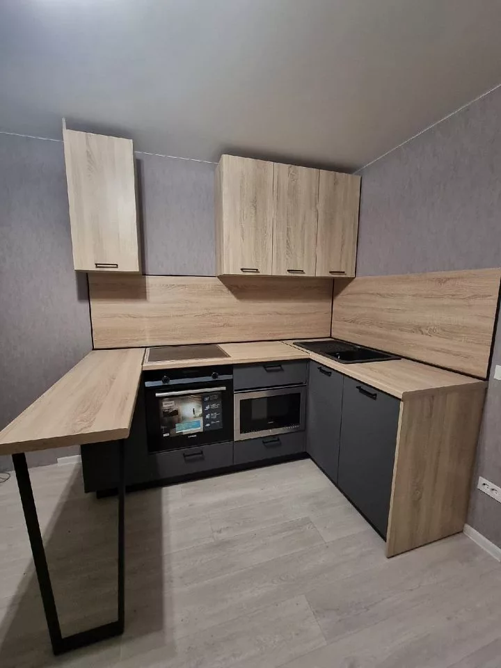 Кухня 041, с полуостровом, серая